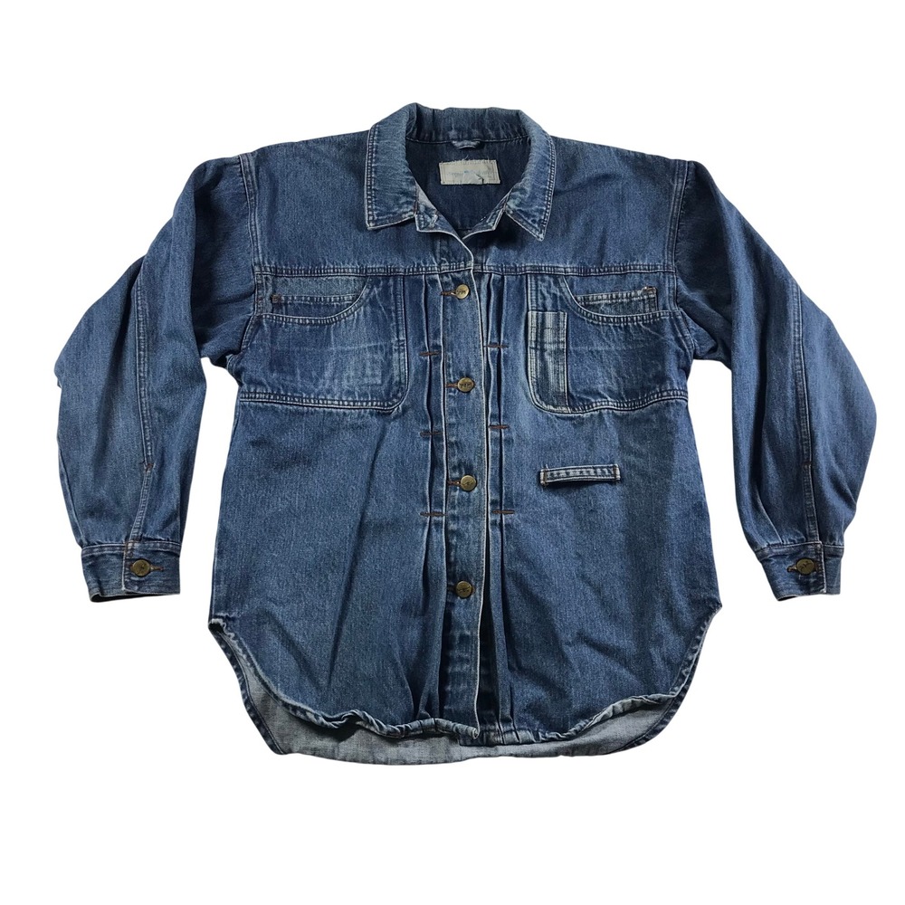 Sergio Valente Vintage Denim Shirt Blue Cotton Utility Multi Pocket Mens Small